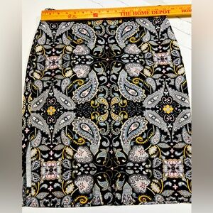 J Crew paisley pencil skirt, split on sides and zipper back.